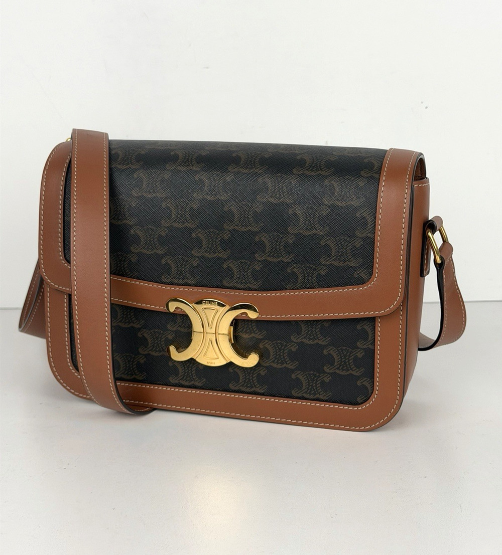 Celine Classique Triomphe Shoulder Bag Medium in Brown Monogram Coated Canvas C1